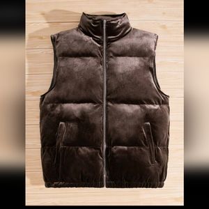NEW! BROWN VELOUR PUFFER VEST JACKET SIZE s
